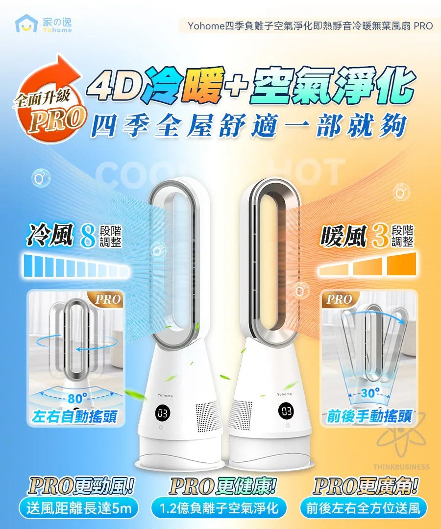 Yohome - 家の逸 YH-011 負離子空氣淨化靜音冷暖無葉風扇 PRO【香港行貨｜1年保養】