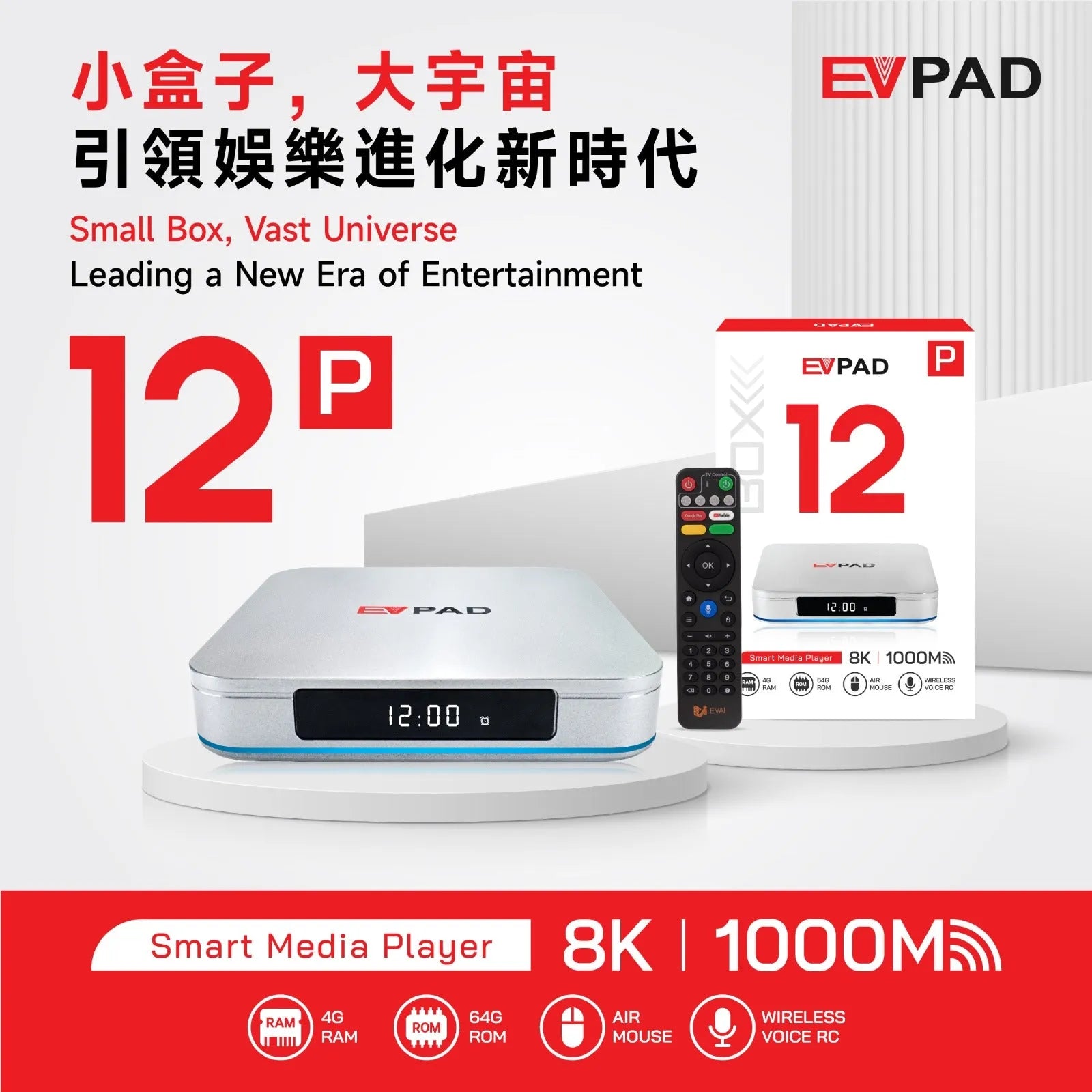 EVPAD - 易電視 EVPAD 12P 第12代 旗艦網絡機頂盒 電視盒子 Smart Media Player (4+64GB)【香港行貨】